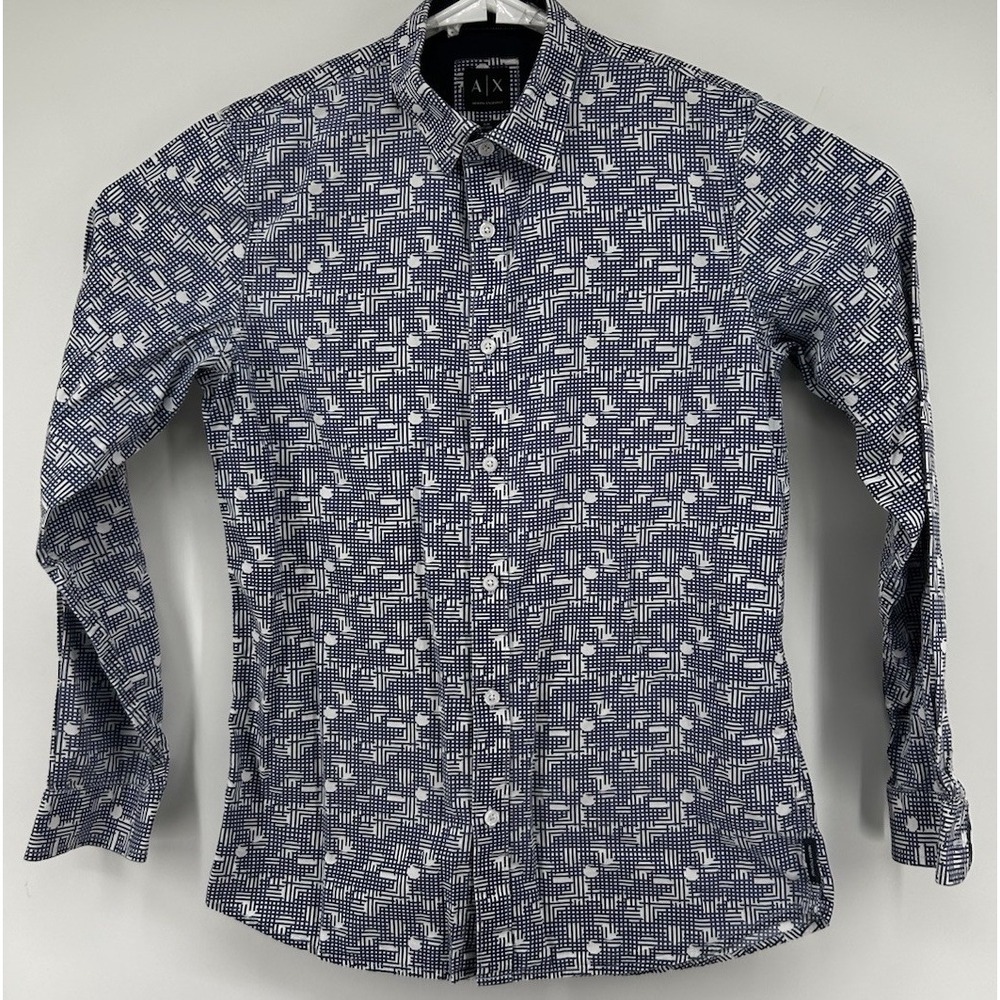 Armani Exchange Slim Ajustee Long Sleeve Button Down Blue White Men's Medium
